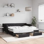 daybed med udtræk og skuffer 90x190 cm stof sort