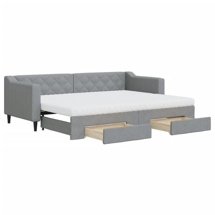 daybed med udtræk og skuffer 80x200 cm stof lysegrå