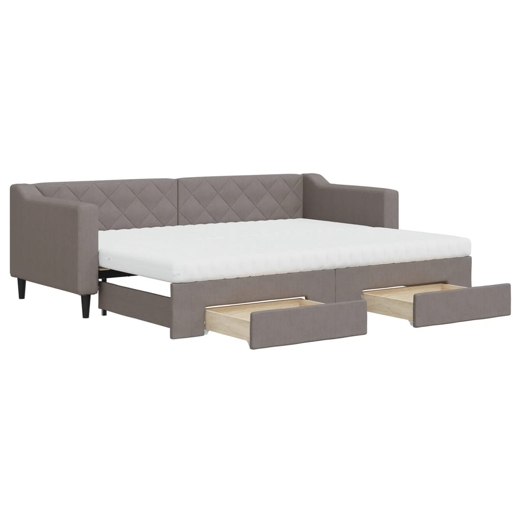 daybed med udtræk og skuffer 80x200 cm stof gråbrun
