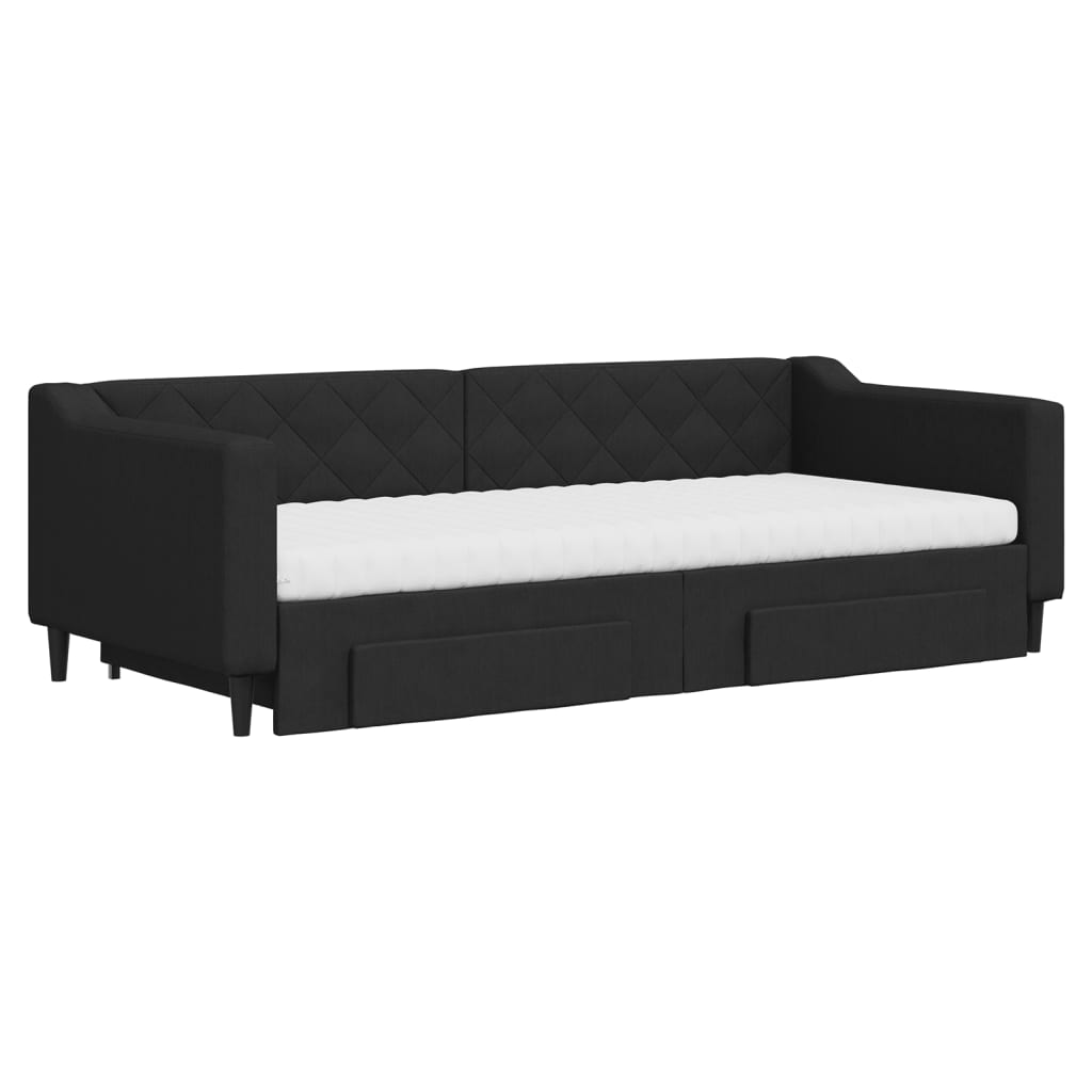 daybed med udtræk og skuffer 80x200 cm stof sort