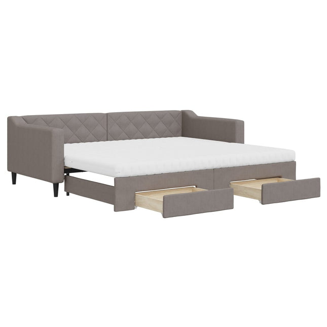 daybed med udtræk og skuffer 90x200 cm stof gråbrun