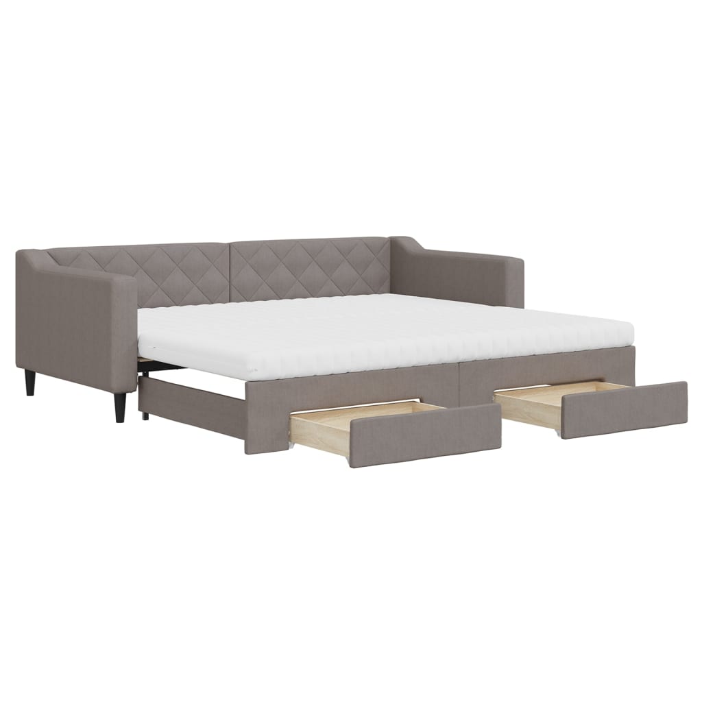 daybed med udtræk og skuffer 90x200 cm stof gråbrun