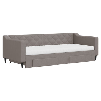 daybed med udtræk og skuffer 90x200 cm stof gråbrun