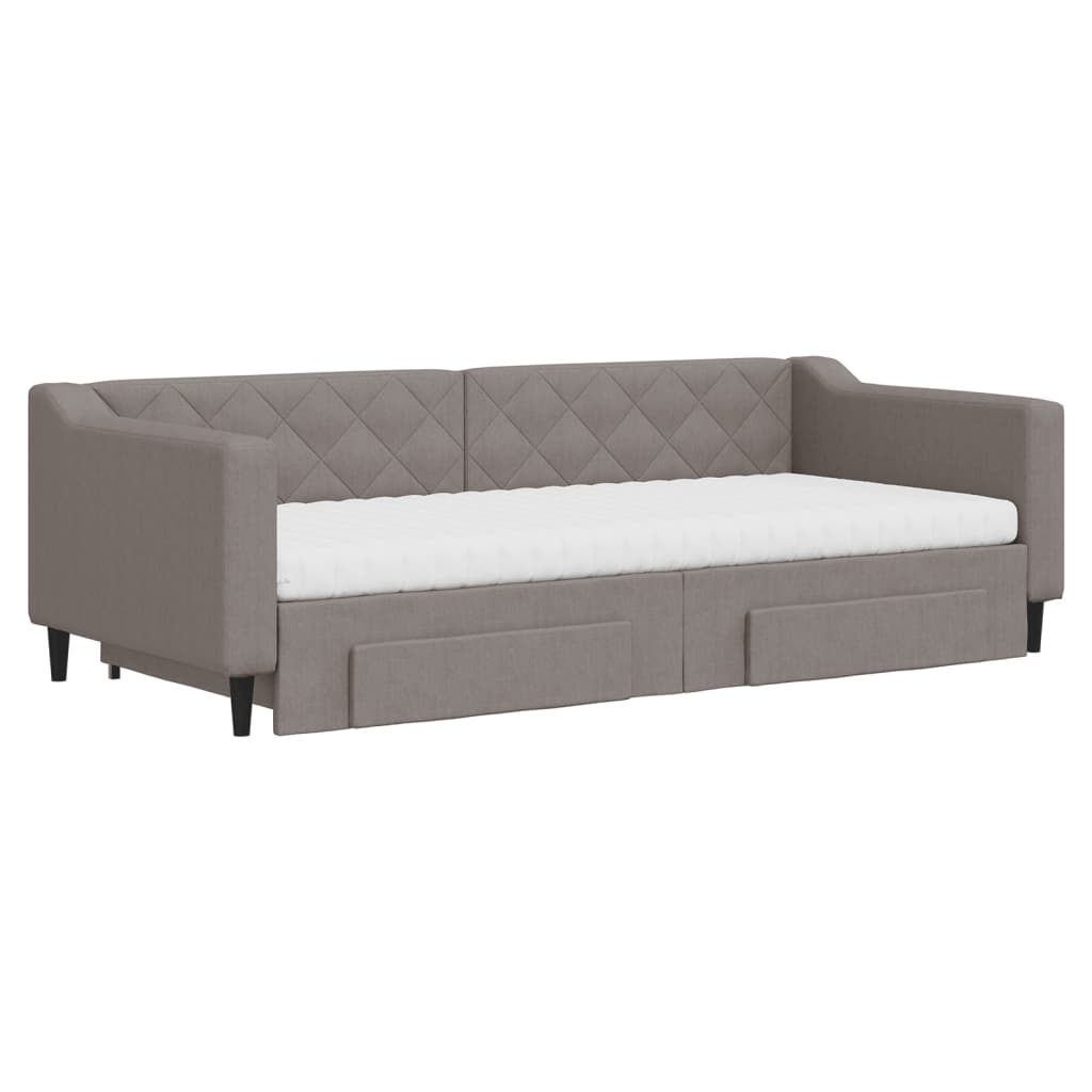 daybed med udtræk og skuffer 90x200 cm stof gråbrun