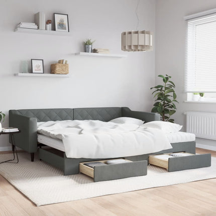 daybed med udtræk og skuffer 100x200 cm stof mørkegrå