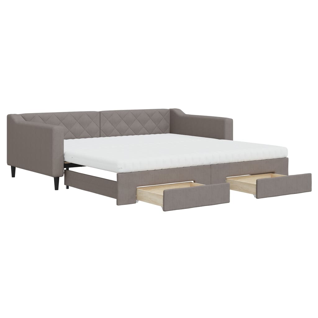 daybed med udtræk og skuffer 100x200 cm stof gråbrun