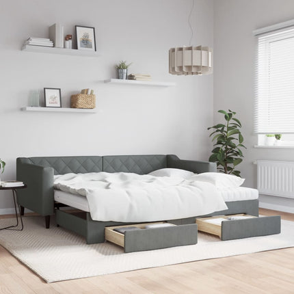 daybed med udtræk og skuffer 90x190 cm stof mørkegrå
