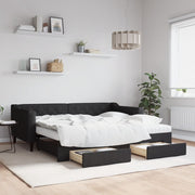 daybed med udtræk og skuffer 90x190 cm stof sort
