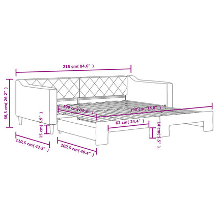 daybed med udtræk 100x190 cm stof lysegrå