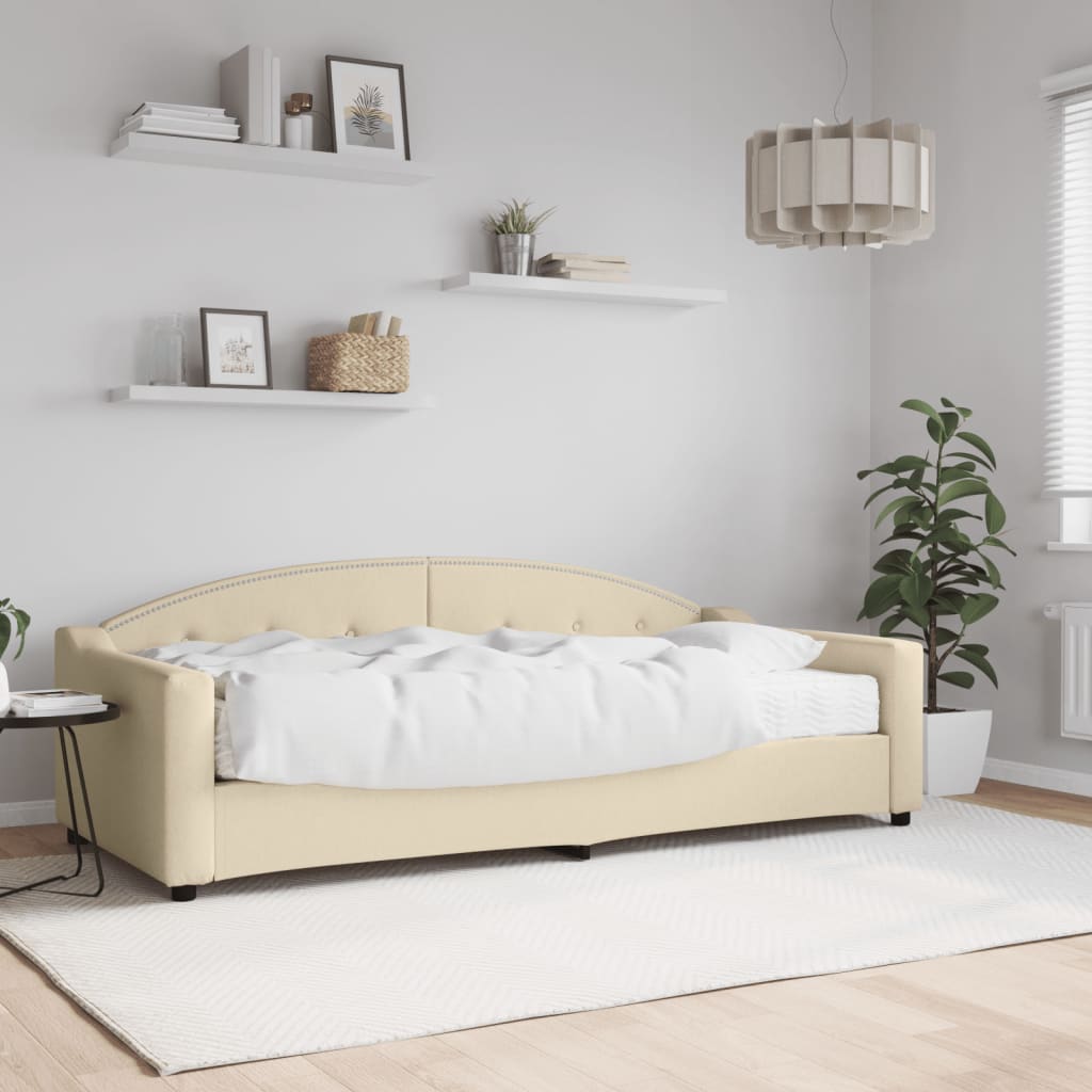 daybed med madras 90x200 cm stof cremefarvet billede