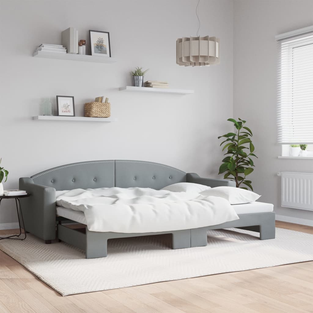 Daybed med udtræk 80×200 cm - stof, lysegrå