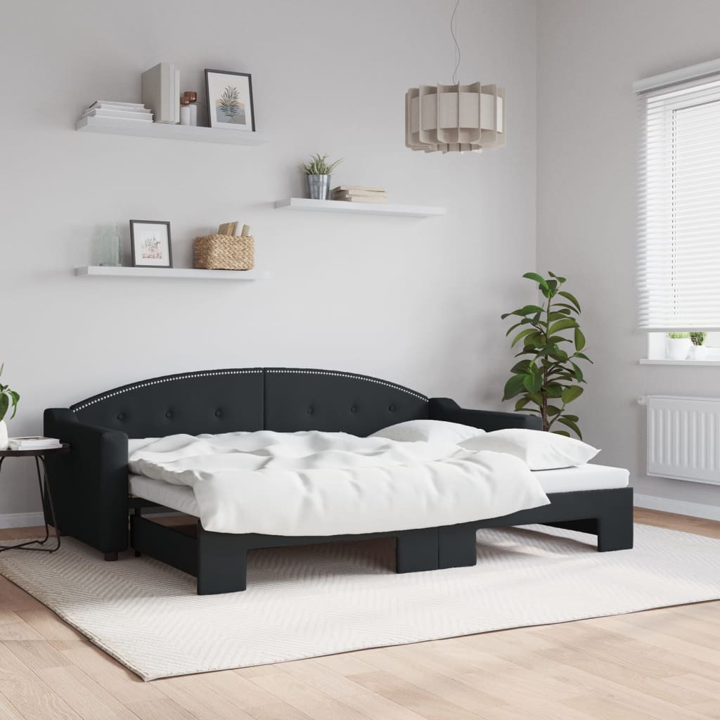 Daybed med udtræk 80×200 cm - stof, sort