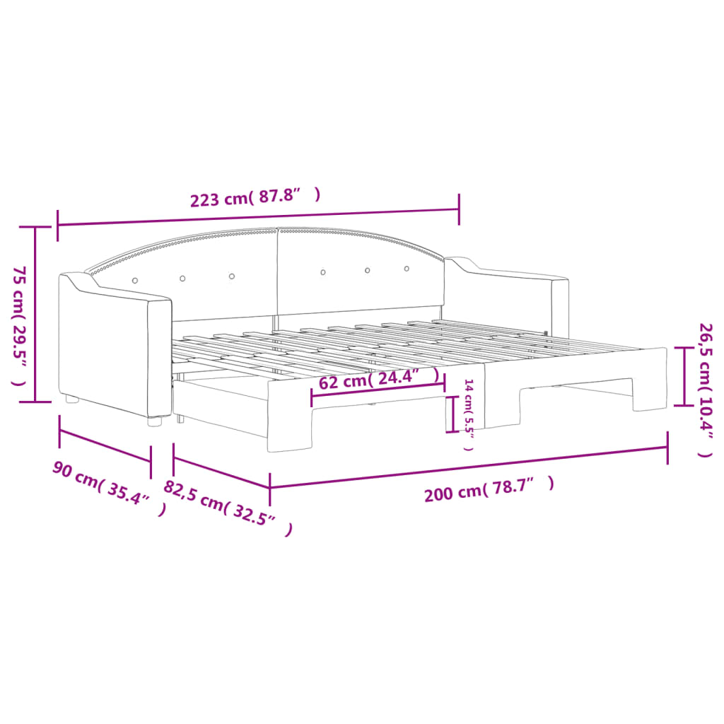 daybed med udtræk 80x200 cm stof gråbrun