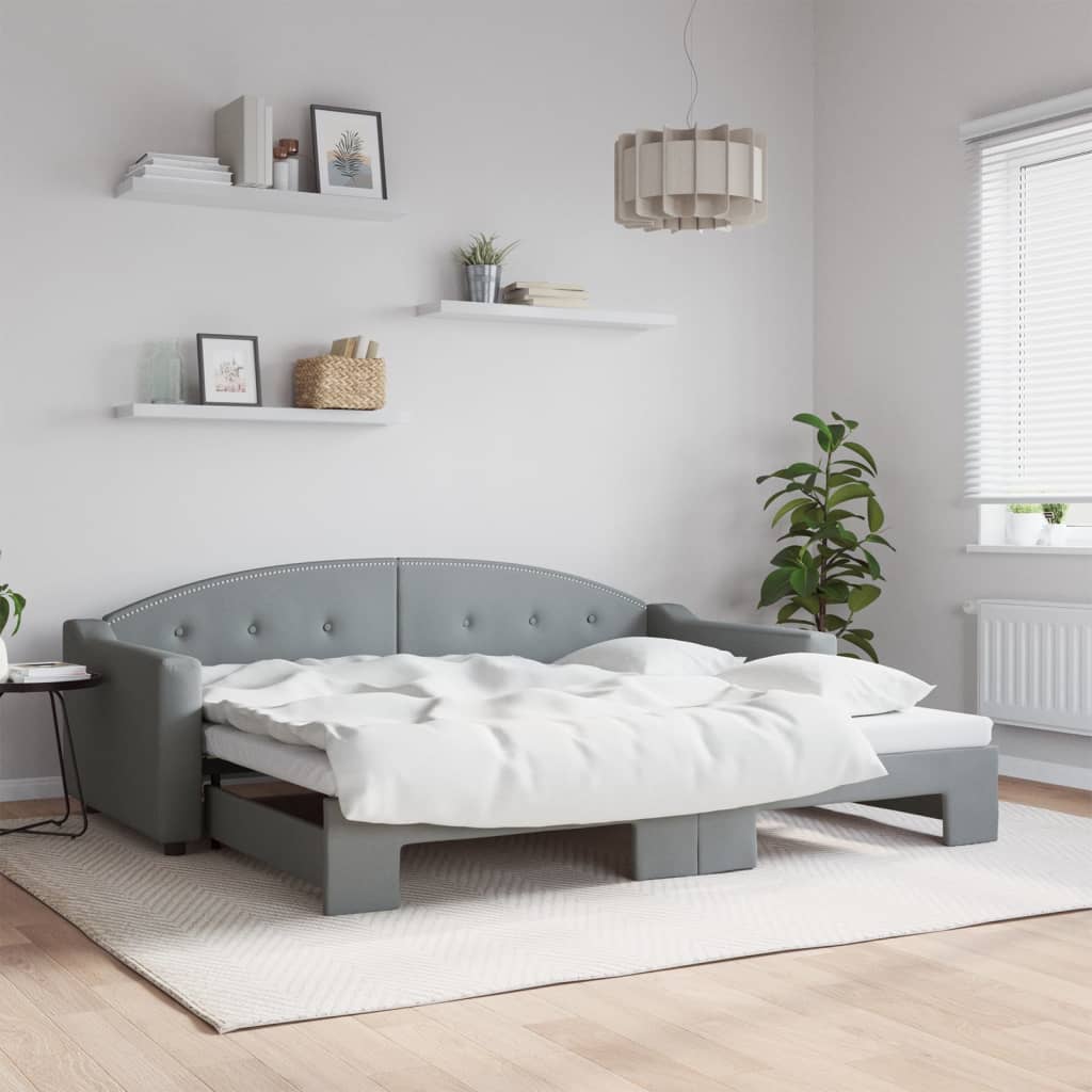 daybed med udtræk 90x200 cm stof lysegrå