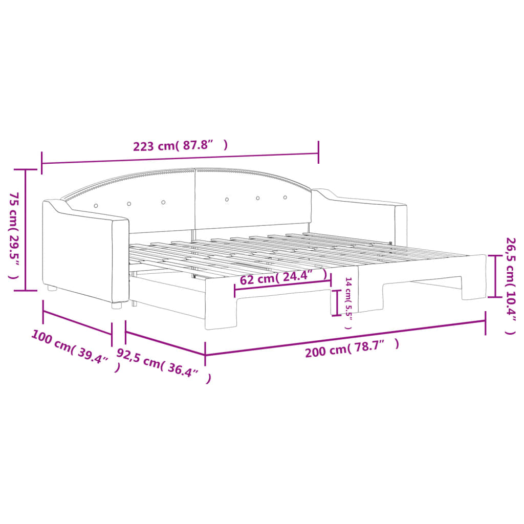 daybed med udtræk 90x200 cm stof mørkegrå