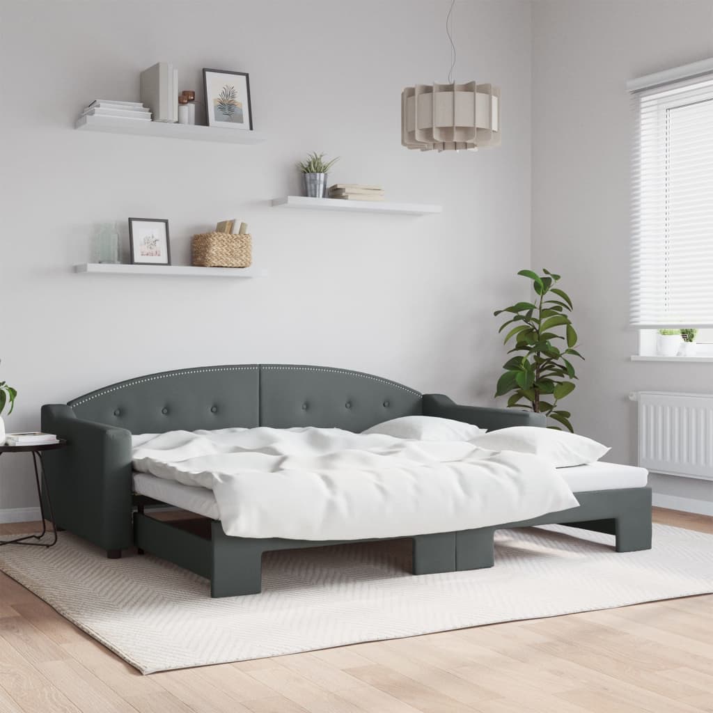 daybed med udtræk 90x200 cm stof mørkegrå billede