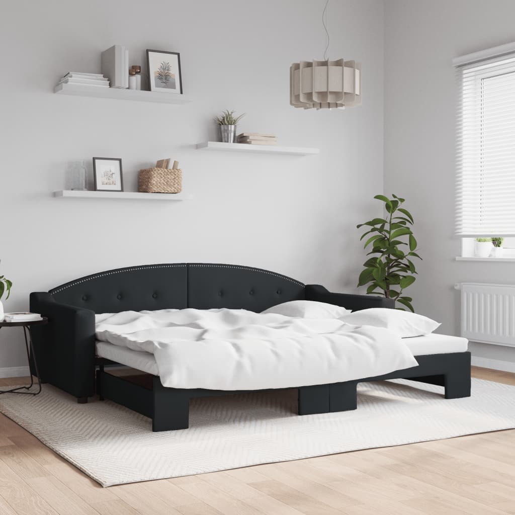 daybed med udtræk 90x200 cm stof sort billede