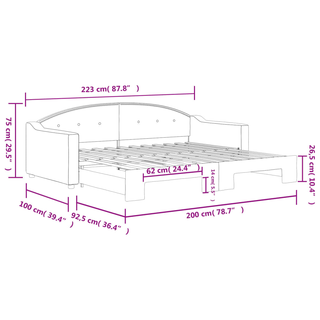 daybed med udtræk 90x200 cm stof cremefarvet