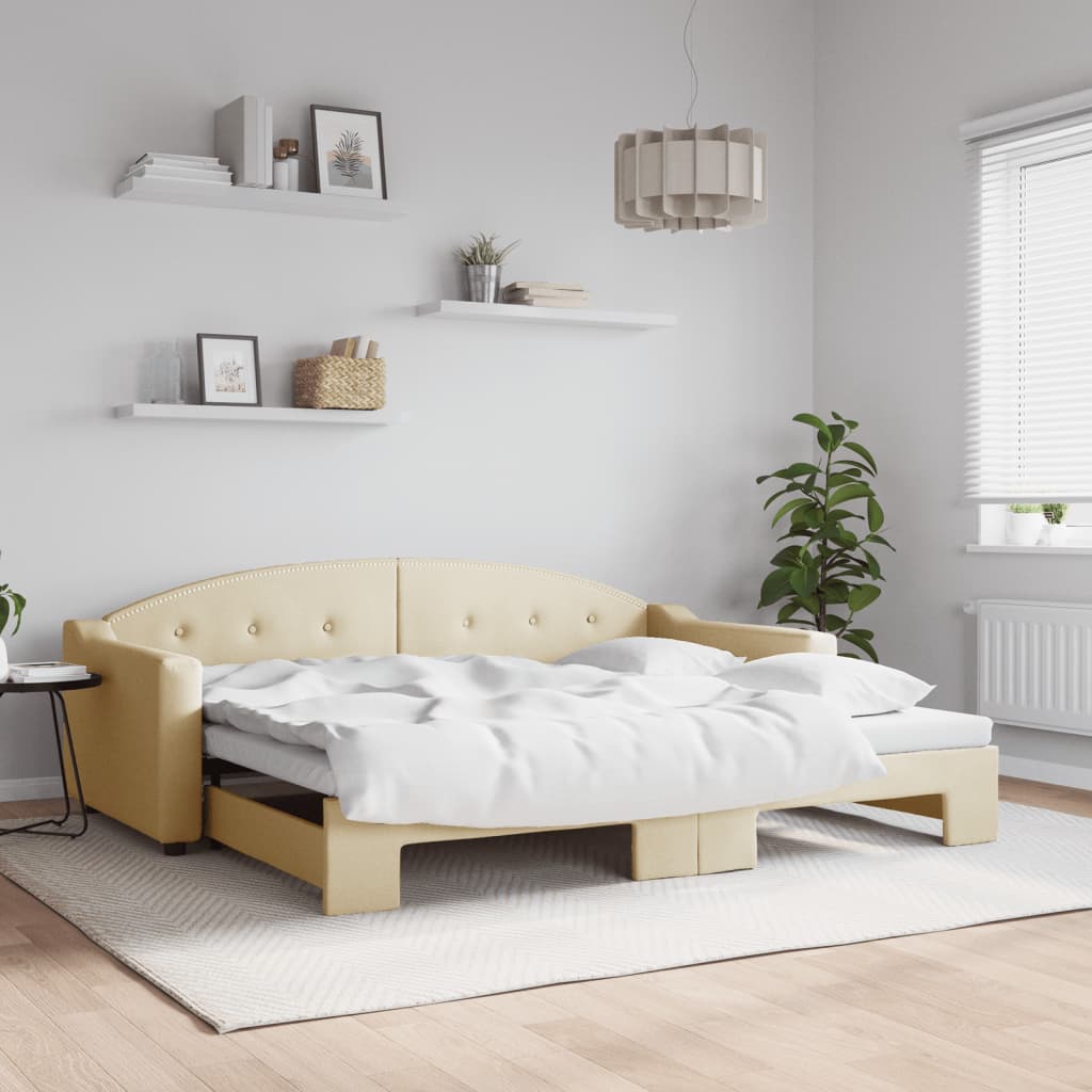 Daybed med udtræk 90x200 cm - stof i cremefarve