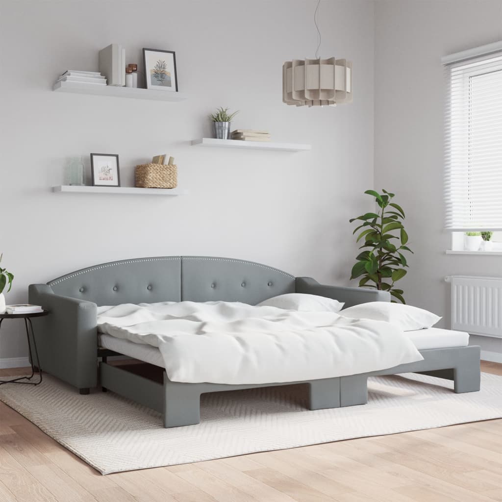 daybed med udtræk 100x200 cm stof lysegrå