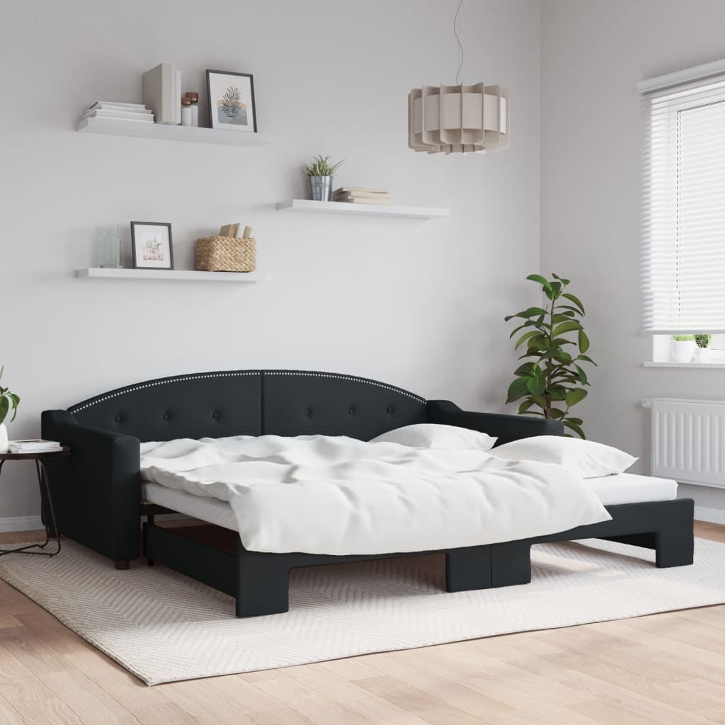 daybed med udtræk 100x200 cm stof sort