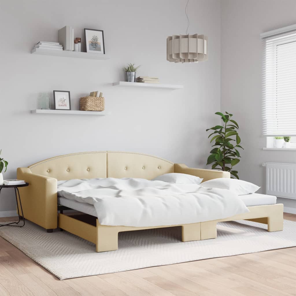 Daybed Stof Farvet Creme - med udtræk / 100 x 200 cm