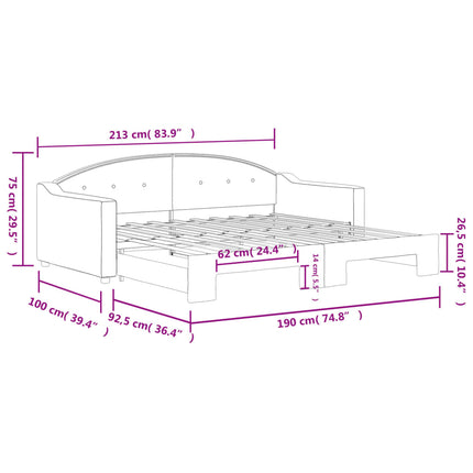 daybed med udtræk 90x190 cm stof sort
