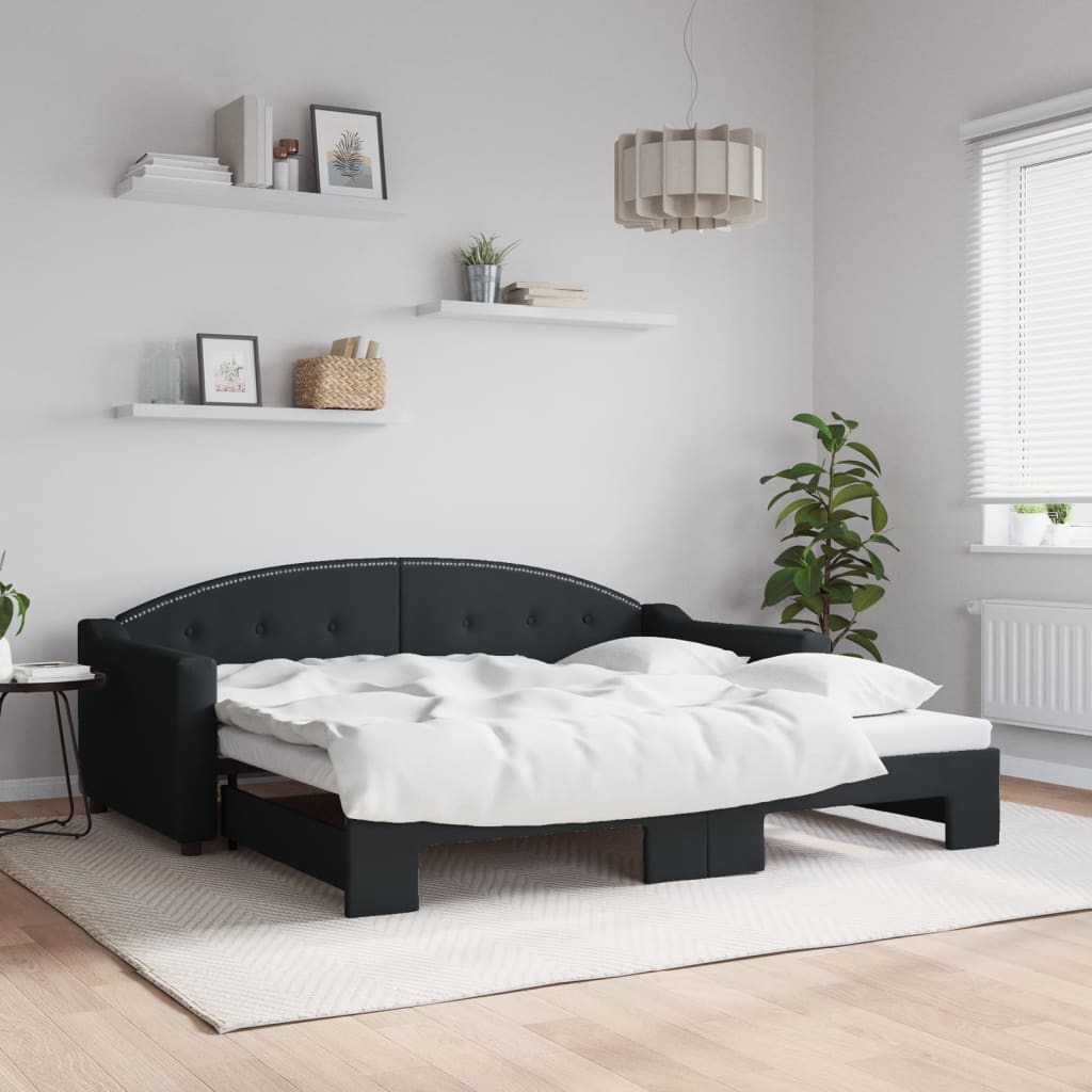 daybed med udtræk 90x190 cm stof sort