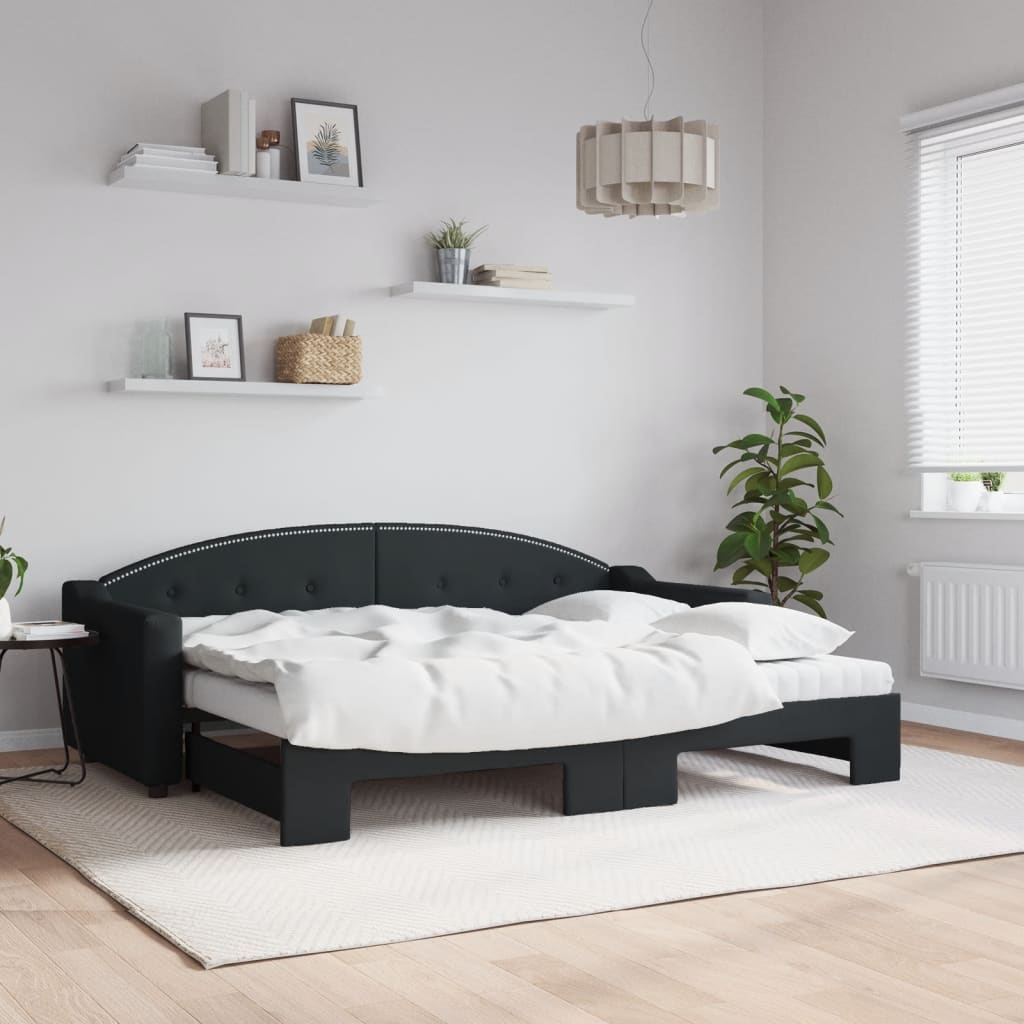 daybed med udtræk og madras 80x200 cm stof sort