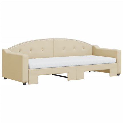 daybed med udtræk og madras 80x200 cm stof cremefarvet