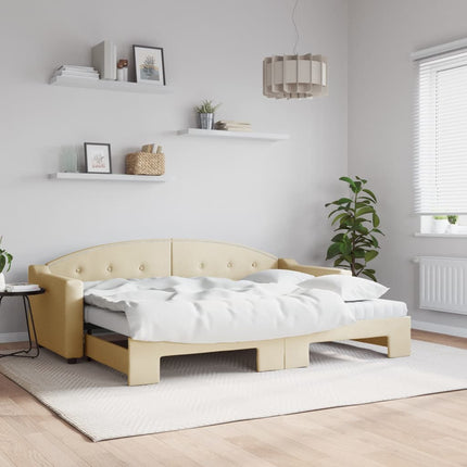 daybed med udtræk og madras 80x200 cm stof cremefarvet