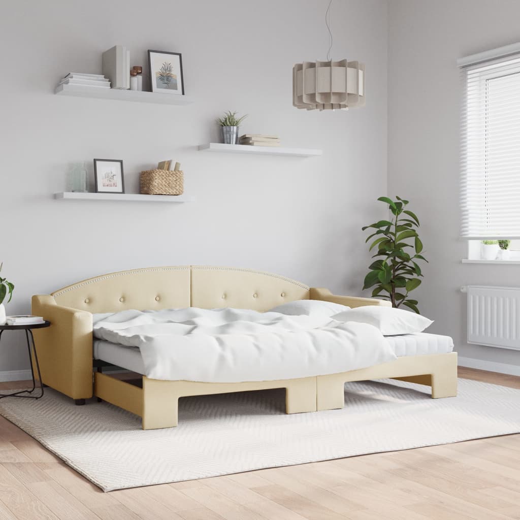 daybed med udtræk og madras 80x200 cm stof cremefarvet