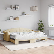 daybed med udtræk og madras 80x200 cm stof cremefarvet