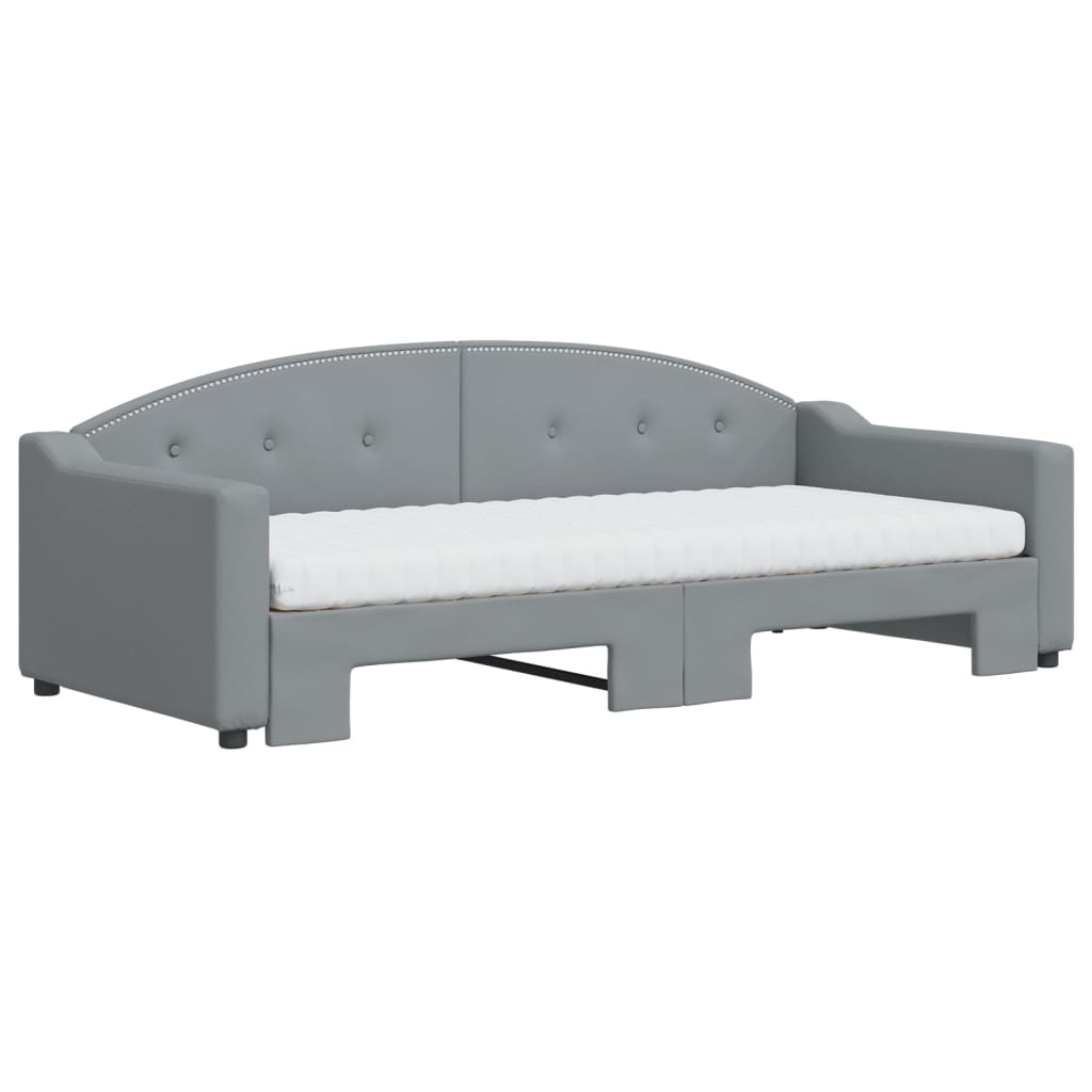 daybed med udtræk og madras 90x200 cm stof lysegrå