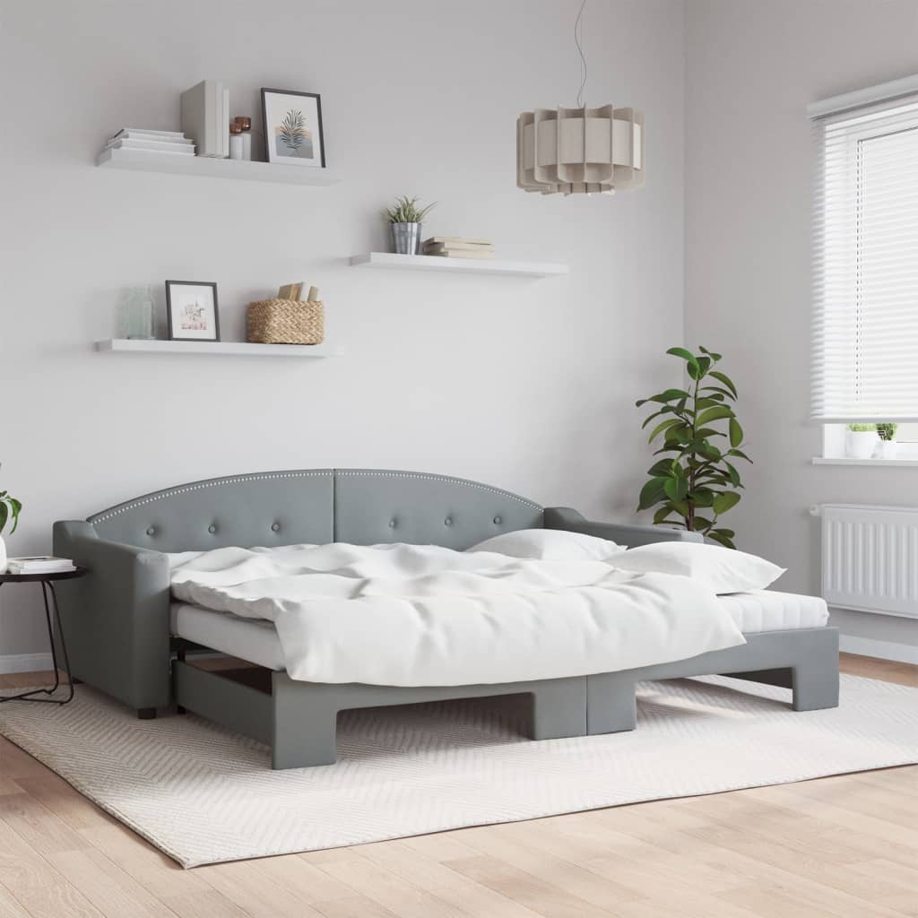 daybed med udtræk og madras 90x200 cm stof lysegrå