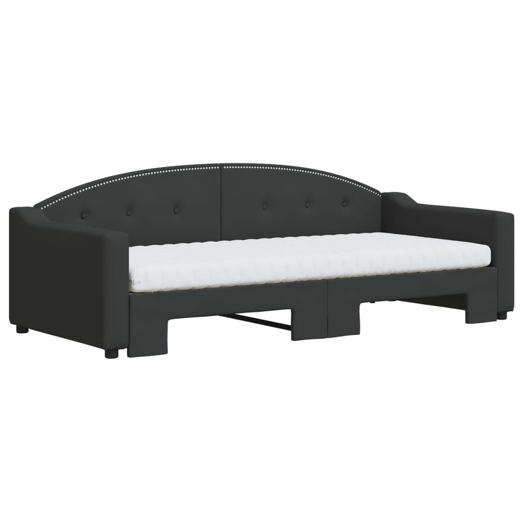 daybed med udtræk og madras 90x200 cm stof sort