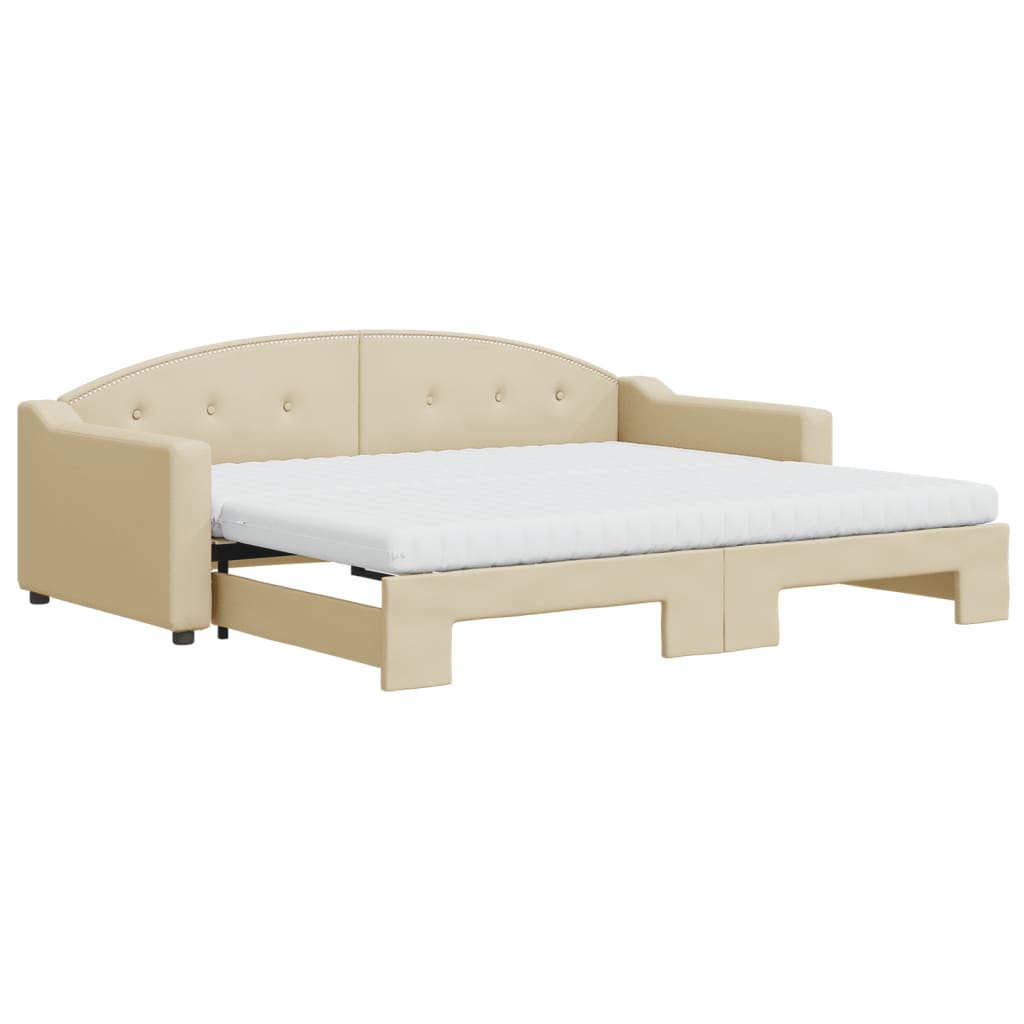 daybed med udtræk og madras 90x200 cm stof cremefarvet
