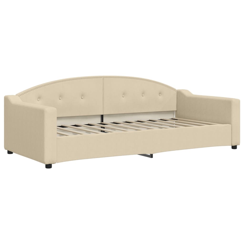 daybed med udtræk og madras 90x200 cm stof cremefarvet