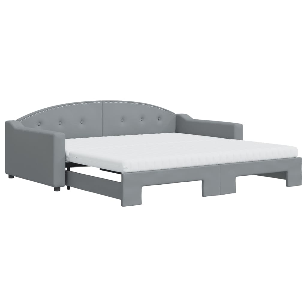 daybed med udtræk og madras 100x200 cm stof lysegrå
