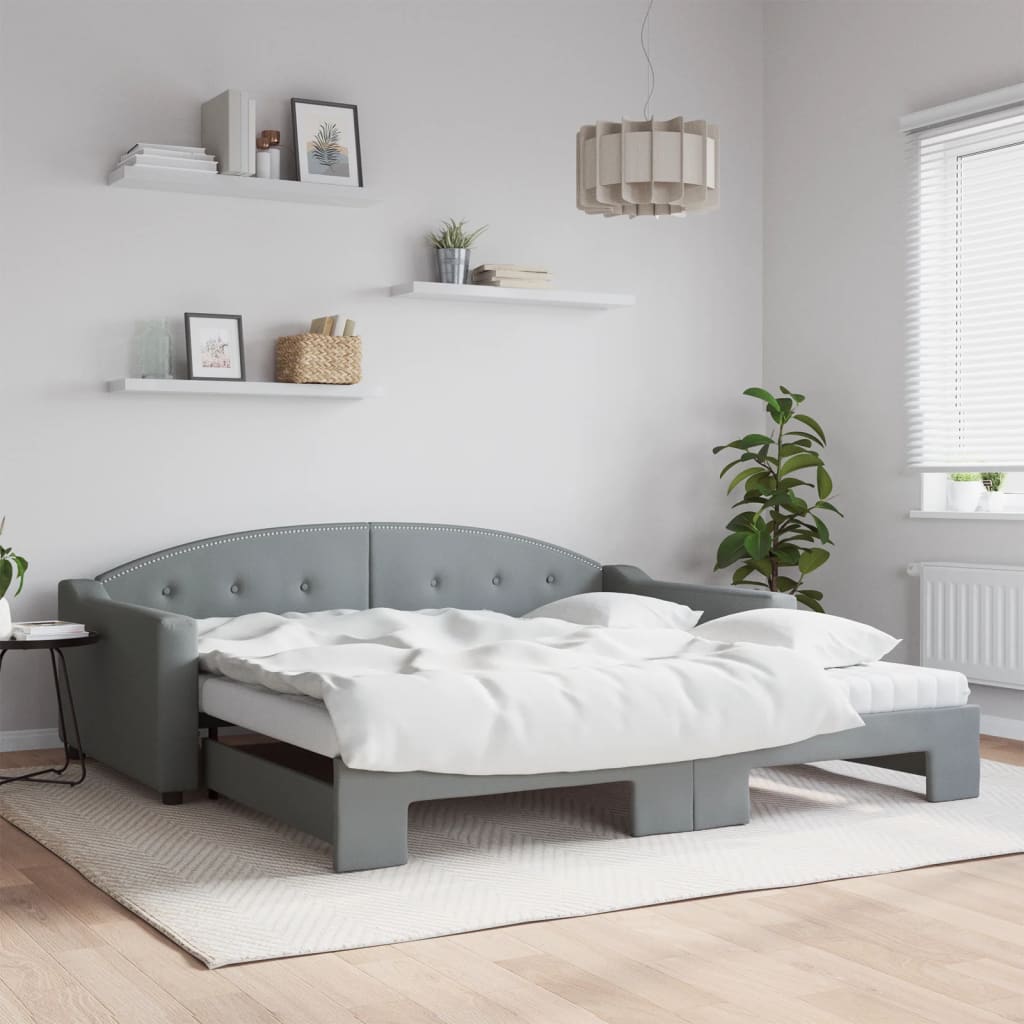 daybed med udtræk og madras 100x200 cm stof lysegrå