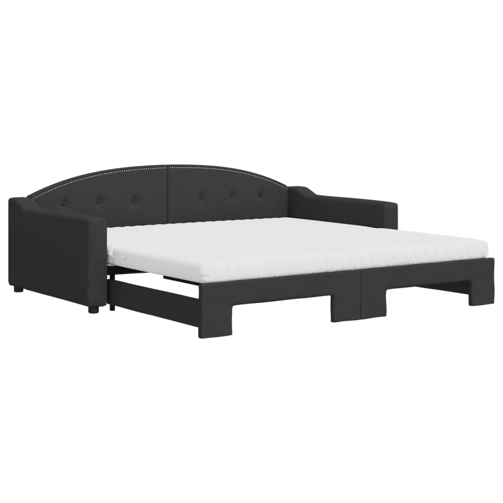daybed med udtræk og madras 100x200 cm stof sort