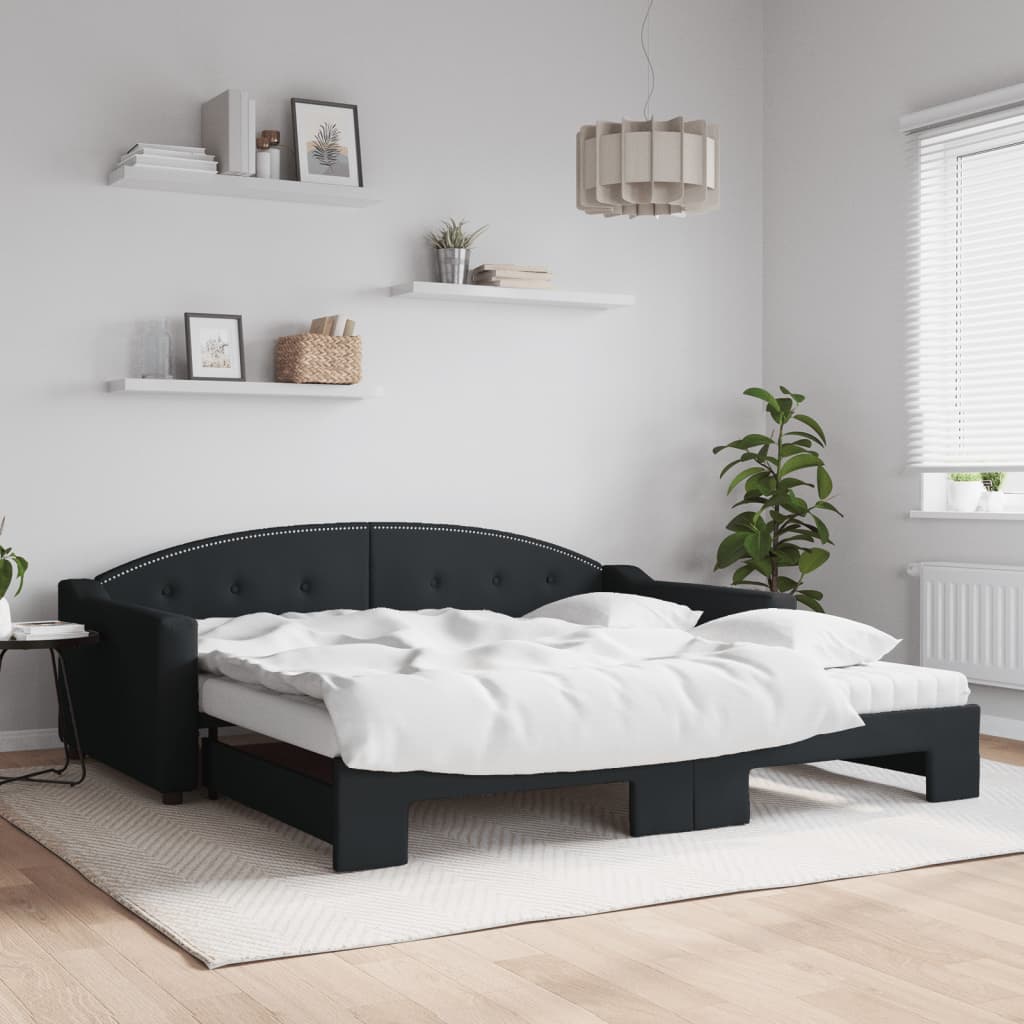 daybed med udtræk og madras 100x200 cm stof sort