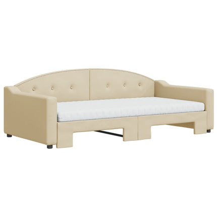 daybed med udtræk og madras 100x200 cm stof cremefarvet