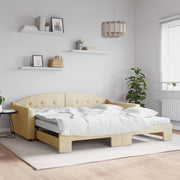 daybed med udtræk og madras 100x200 cm stof cremefarvet