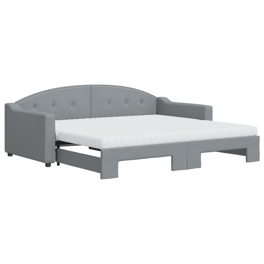 daybed med udtræk og madras 90x190 cm stof lysegrå
