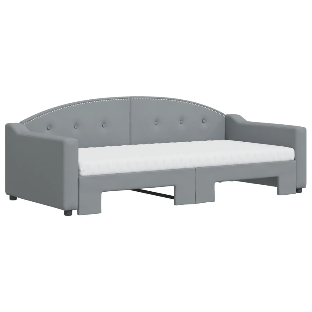 daybed med udtræk og madras 90x190 cm stof lysegrå