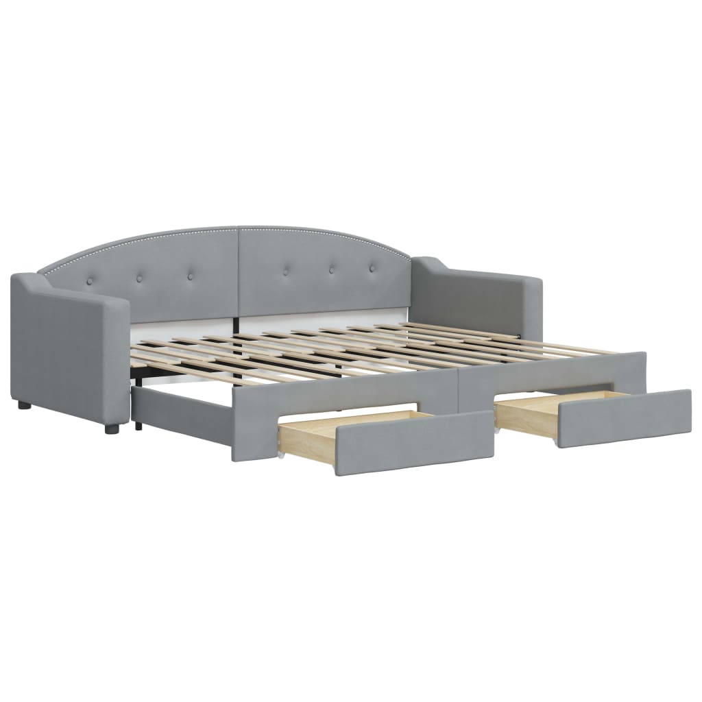 daybed med udtræk og skuffer 80x200 cm stof lysegrå