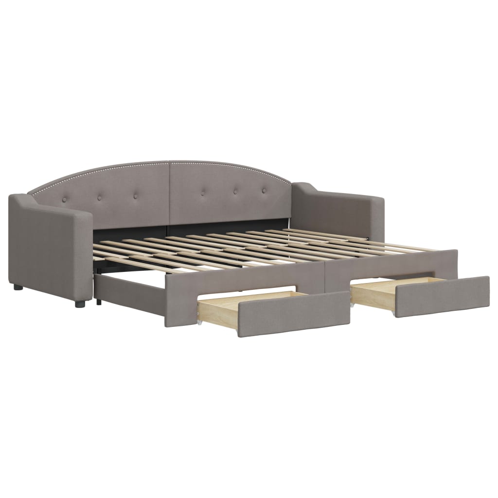 daybed med udtræk og skuffer 80x200 cm stof gråbrun