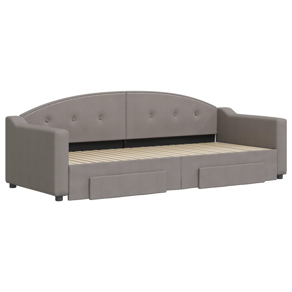daybed med udtræk og skuffer 80x200 cm stof gråbrun