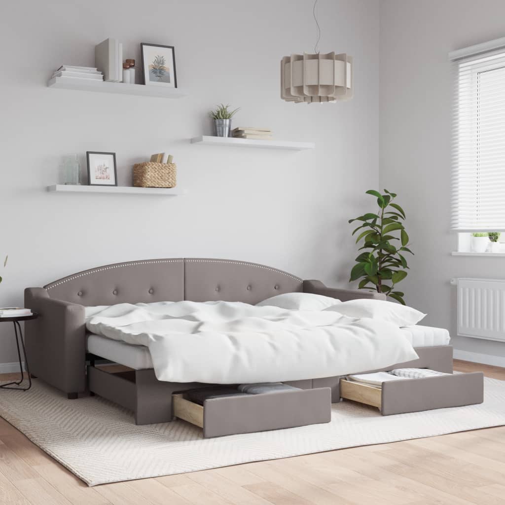 Daybed med udtræk og skuffer 80×200 cm - stof, gråbrun